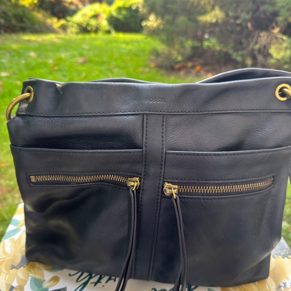 Fossil Crossbody Bag Purse Black Leather Gold Hardware - Picture 6 of 6